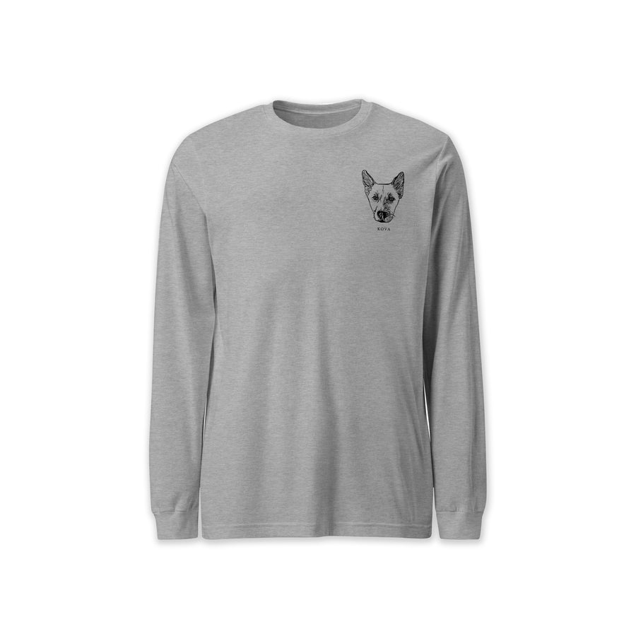 Custom Pet Portrait Long Sleeve Shirt Tee | Wagged Tails | Shirt with Dog Face