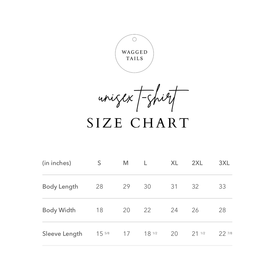 Personalized Dog Shirt | Unisex Shirt Size Chart | Wagged Tails