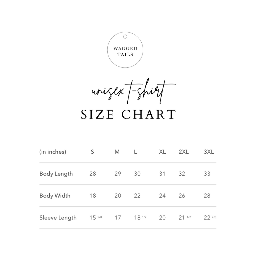 Personalized Dog Shirt | Unisex Shirt Size Chart | Wagged Tails